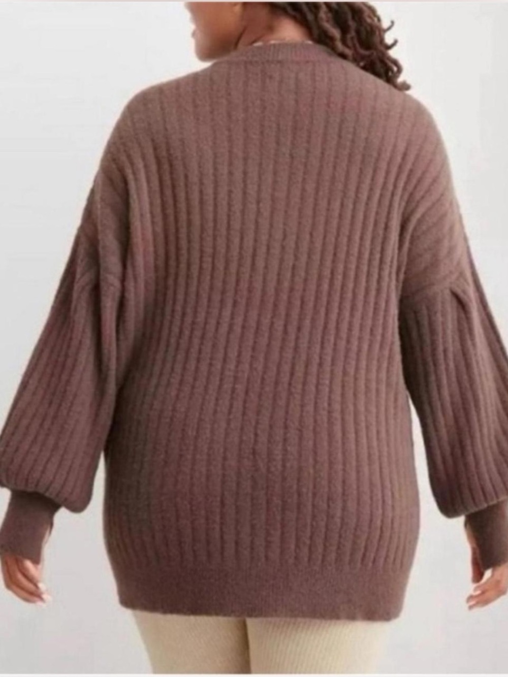 Aerie Buttercream Crew Sweater S/P Brown Oversized Plush Ribbed Balloon Sleeve - Picture 2 of 6